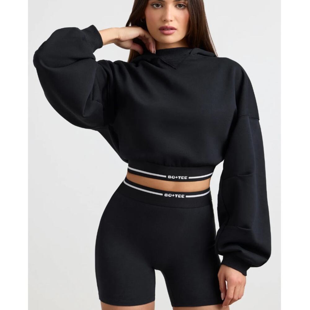 Oh Polly Bo + Tee Cropped Hoodie Black/White L/XL